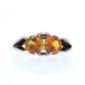 White Gold Lab-Created Sapphire Two-Stone Ring - 10k Round 2.00ctw Sz 5 1/2